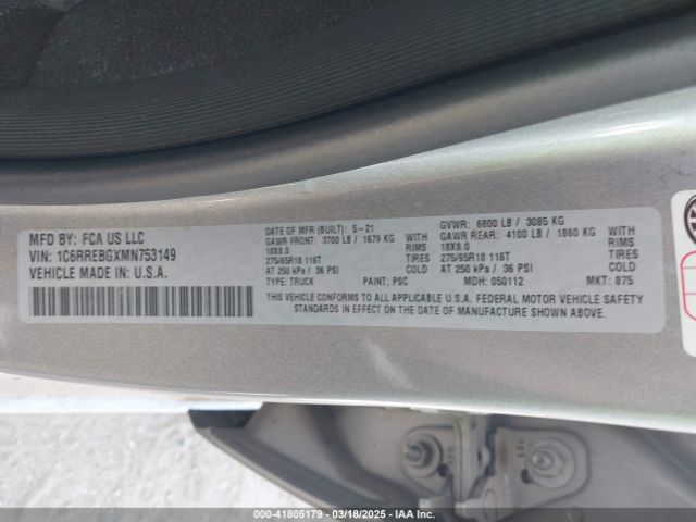 1C6RREBGXMN753149 RAM 1500 Lone Star  4x2 6'4 Box