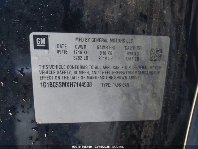 1G1BC5SMXH7144938 Chevrolet Cruze Ls Auto