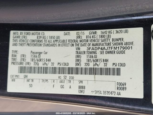 3FADP4AJ7FM179001 Ford FIESTA S