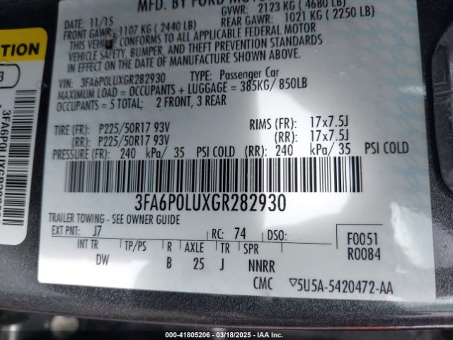 3FA6P0LUXGR282930 Ford Fusion Hybrid Se