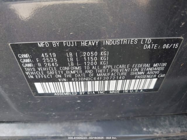 4S3BNBC64F3072140 Subaru Legacy 2.5i Premium
