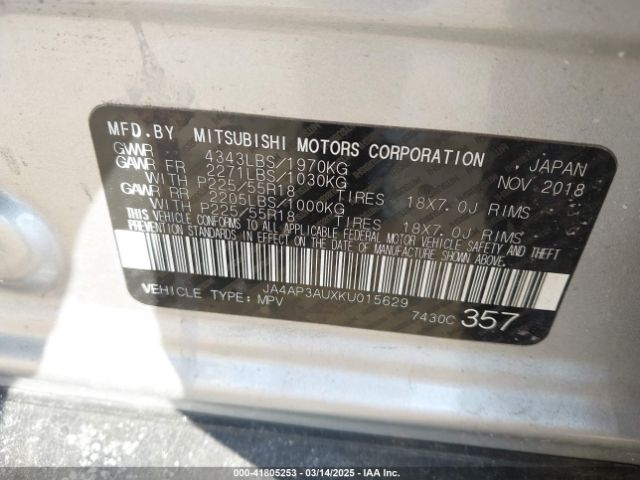 JA4AP3AUXKU015629 Mitsubishi Outlander Sport 2.0 Es/2.0 Le/2.0 Sp