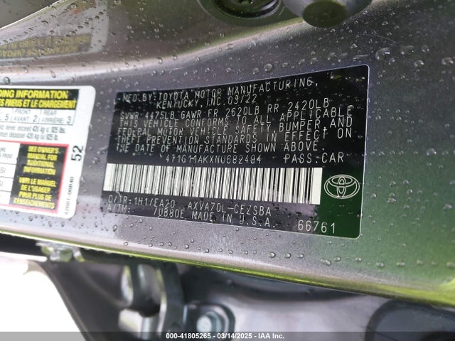 4T1G11AKXNU682494 Toyota CAMRY SE