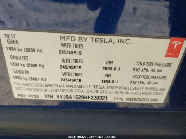 5YJSA1E29HF220921 Tesla Model S 100d/60d/75d/90d/p100d