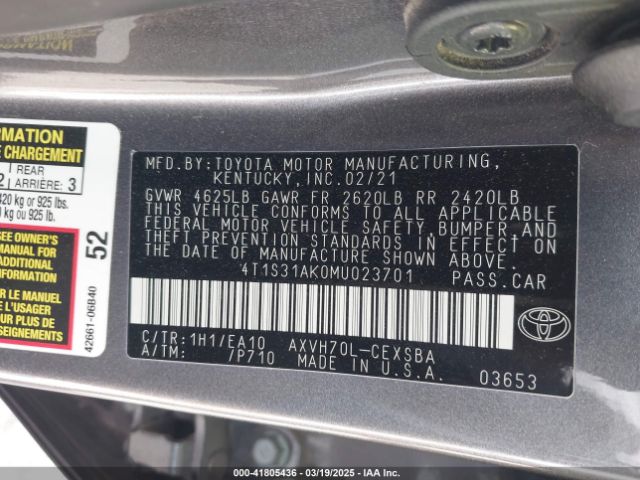 4T1S31AK0MU023701 Toyota Camry Se Hybrid