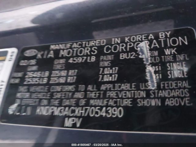 KNDPM3ACXH7054390 KIA Sportage Lx