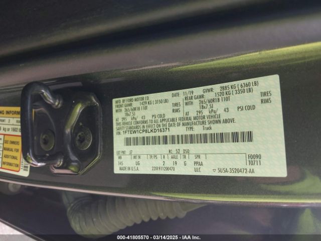 1FTEW1CP8LKD16371 Ford F-150 Xlt
