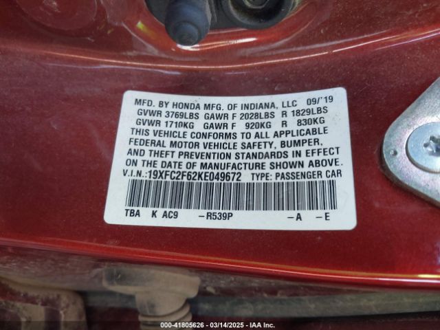 19XFC2F62KE049672 Honda Civic Lx