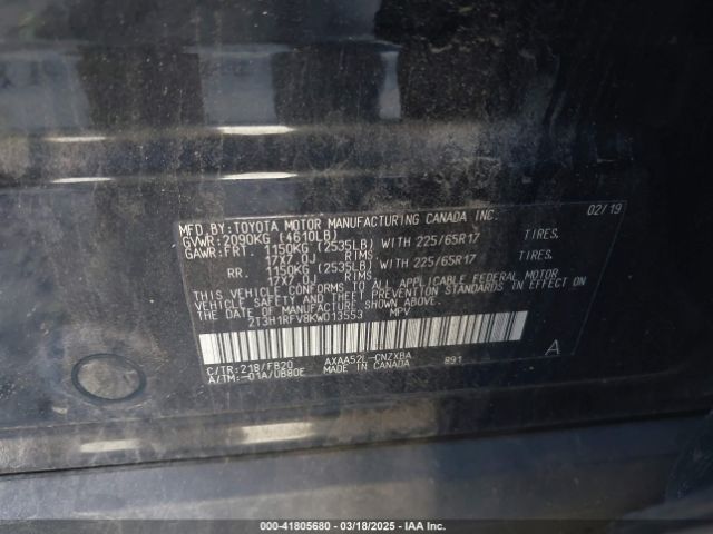 2T3H1RFV8KW013553 Toyota RAV4 LE