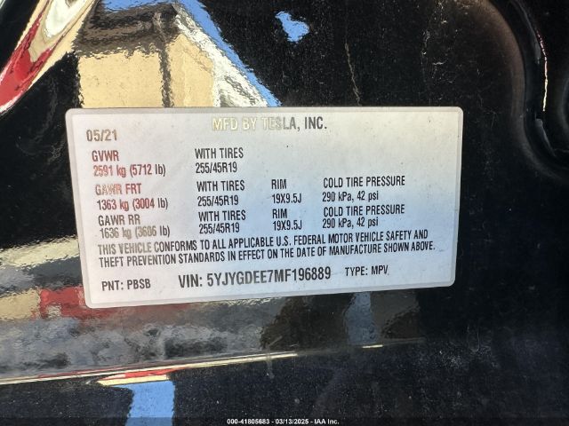 5YJYGDEE7MF196889 Tesla Model Y Long Range Dual Motor All-wheel Drive