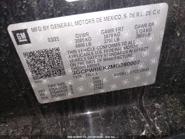 3GCPWBEK2MG280007 Chevrolet Silverado 1500 2wd  Short Bed Custom