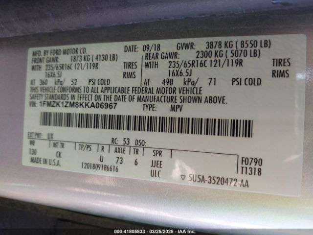 1FMZK1ZM8KKA06967 Ford Transit-150 Xl