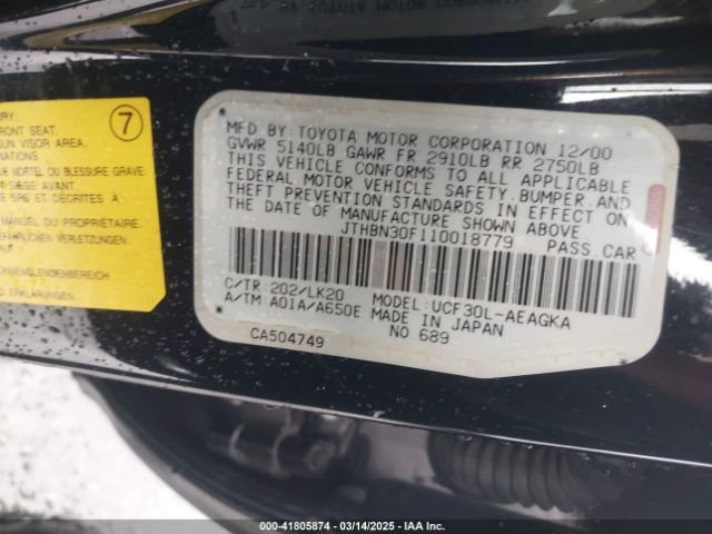 2001 LEXUS LS 430 JTHBN30F110018779 Photo 8