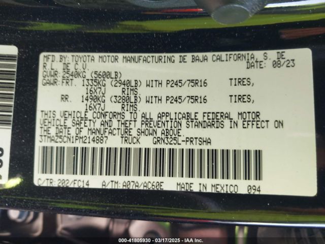 3TMAZ5CN1PM214887 Toyota Tacoma Sr5 V6
