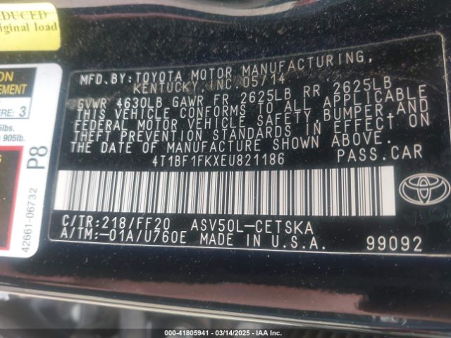 4T1BF1FKXEU821186 Toyota Camry Se Sport