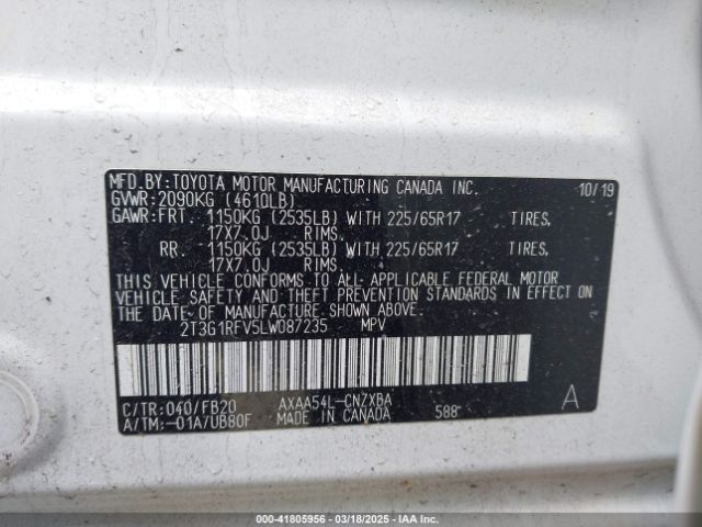 2T3G1RFV5LW087235 Toyota RAV4 LE