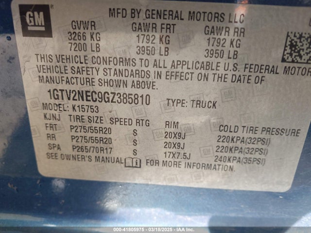 1GTV2NEC9GZ385810 GMC Sierra 1500 Slt
