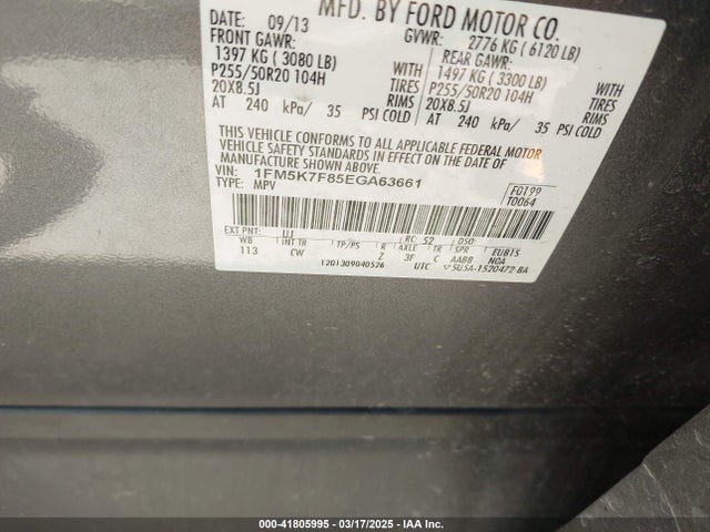1FM5K7F85EGA63661 Ford Explorer Limited