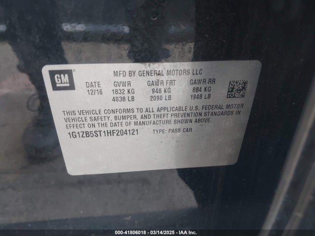 1GAZB5ST1HF204121 Chev Malibu Ls