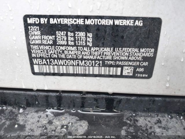 WBA13AW09NFM30121 BMW M440i Gran Coupe Xdrive