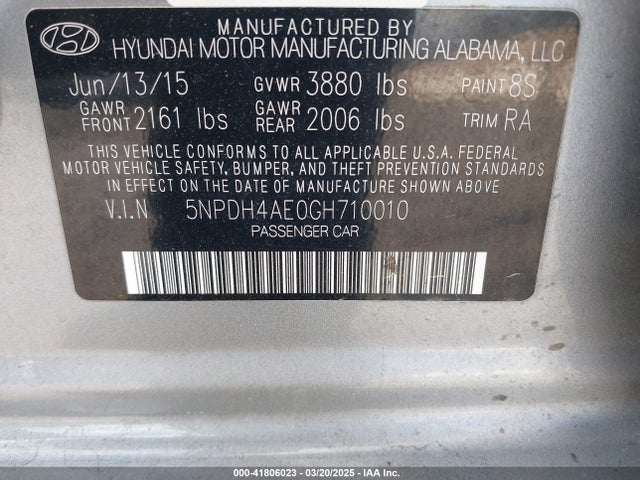 5NPDH4AE0GH710010 Hyundai ELANTRA SE