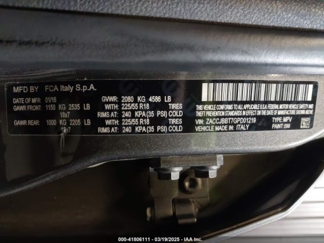 ZACCJBBT7GPD01219 Jeep Renegade Justice