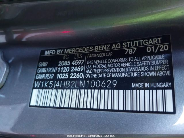 W1K5J4HB2LN100629 Mercedes-Benz CLA 250 4MATIC