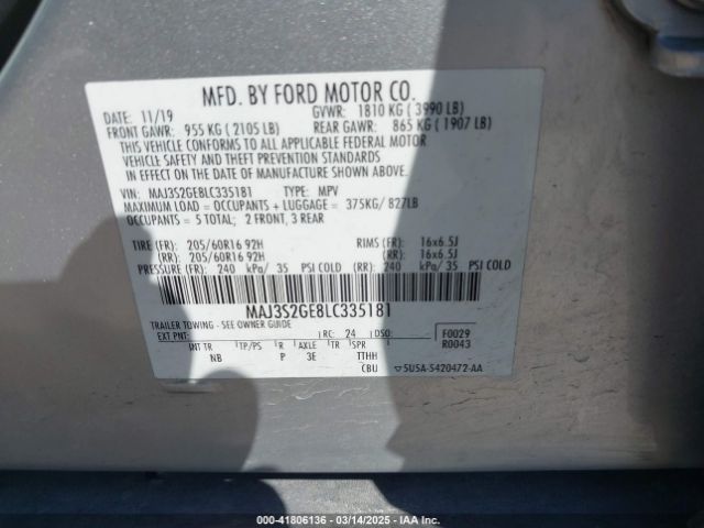 MAJ3S2GE8LC335181 Ford Ecosport Se