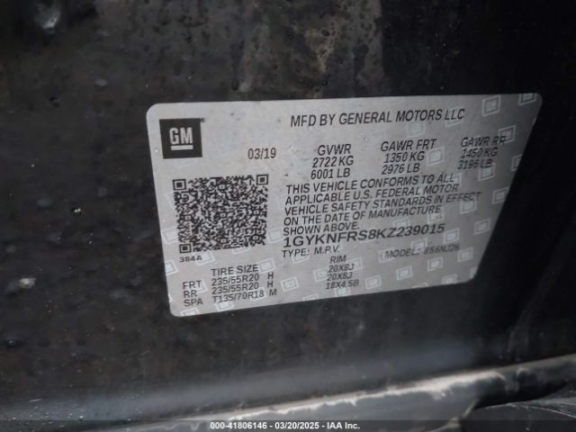 1GYKNFRS8KZ239015 Cadillac Xt5 Premium Luxury