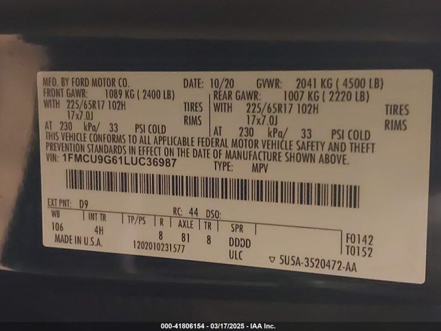 1FMCU9G61LUC36987 Ford ESCAPE SE