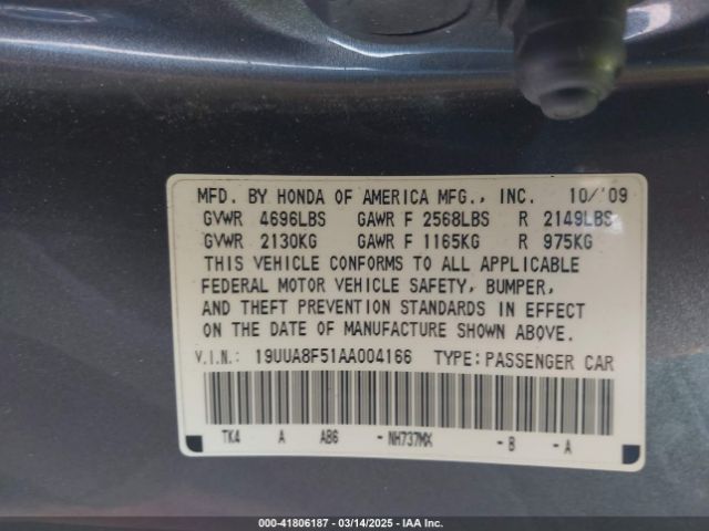 2010 ACURA TL 19UUA8F51AA004166 Photo 8