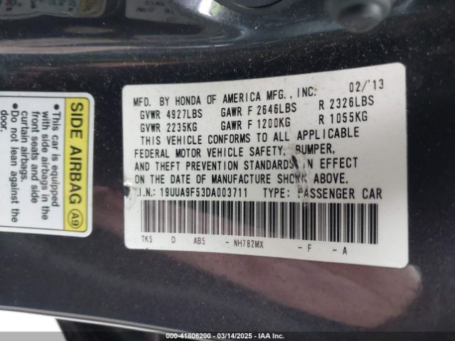 2013 ACURA TL 19UUA9F53DA003711 Photo 8