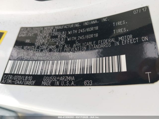 5TDJZRFH4HS453655 Toyota Highlander Xle