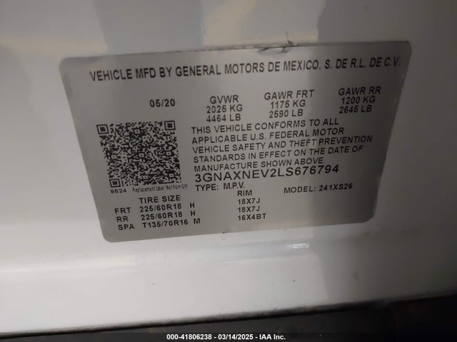 Chevrolet Equinox Fwd Premier 1.5l Turbo 2020 3GNAXNEV2LS676794 Image 9