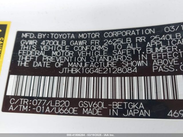 JTHBK1GG4E2128084 Lexus ES 350