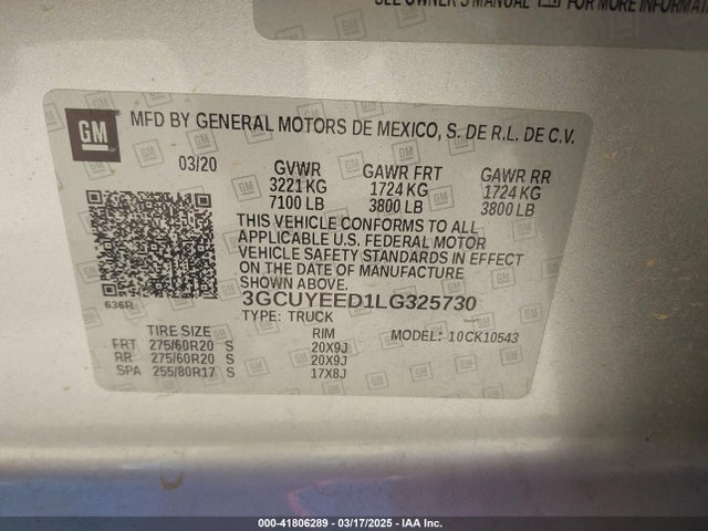3GCUYEED1LG325730 Chevrolet Silverado 1500 4wd  Short Bed Rst
