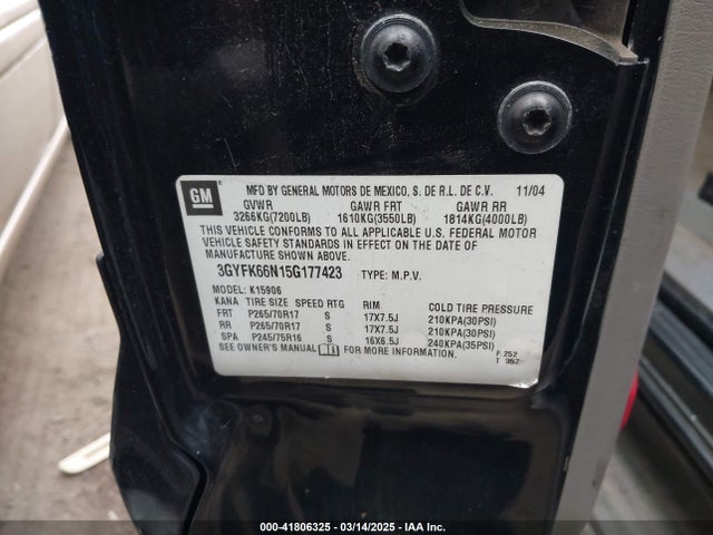 2005 CADILLAC ESCALADE ESV 3GYFK66N15G177423 Photo 8