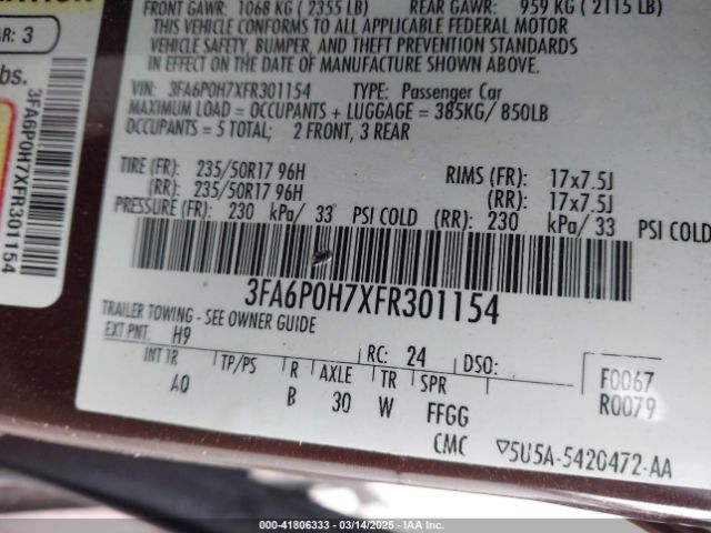 3FA6P0H7XFR301154 Ford 2015
