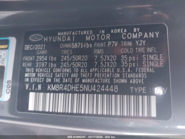 KM8R4DHE5NU424448 Hyundai Palisade Sel