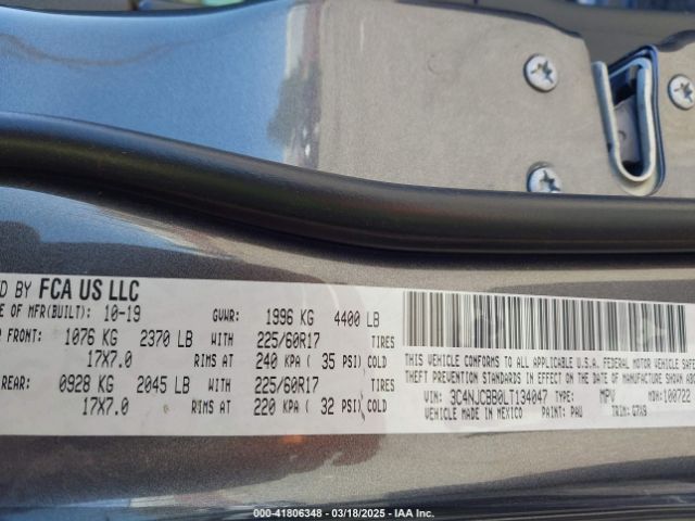 3C4NJCBB0LT134047 Jeep Compass Latitude Fwd