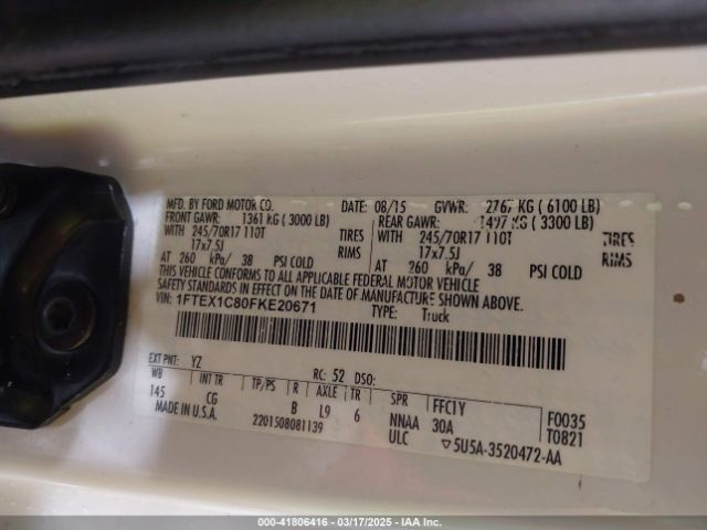 1FTEX1C80FKE20671 Ford F-150 Xl
