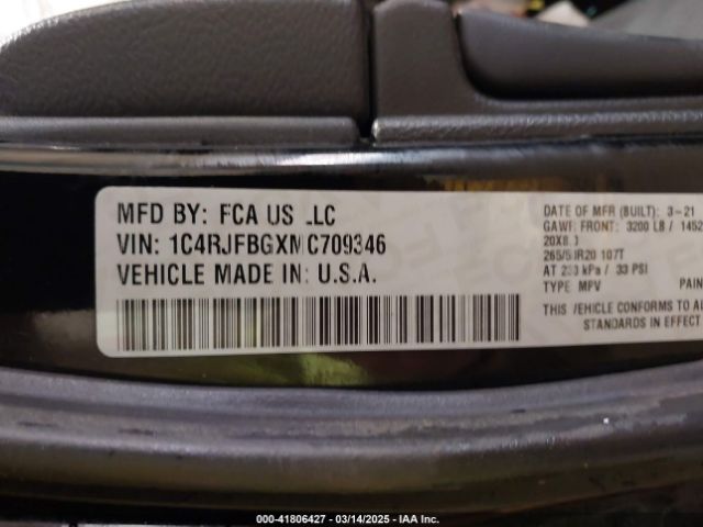 1C4RJFBGXMC709346 Jeep Grand Cherokee Limited 4x4