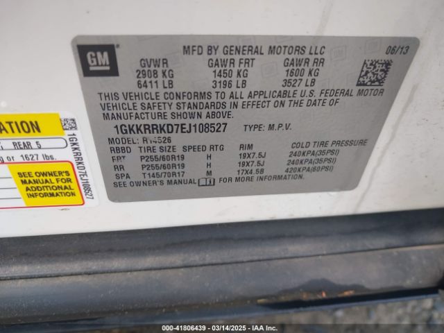 1GKKRRKD7EJ108527 GMC Acadia Slt-1