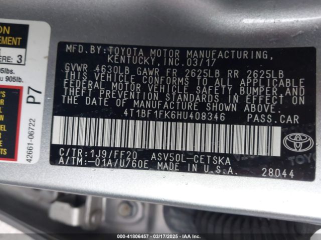 4T1BF1FK6HU408346 Toyota CAMRY SE