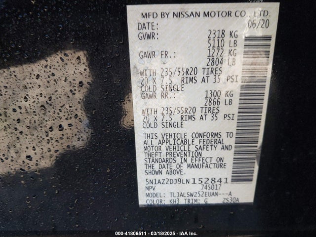 5N1AZ2DJ9LN152841 Nissan Murano Platinum Fwd