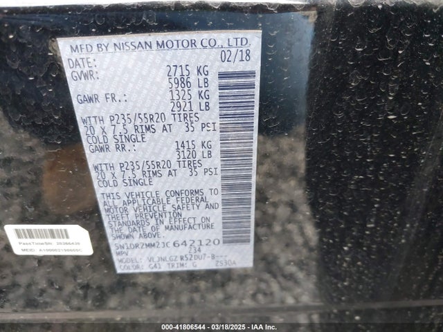 5N1DR2MM2JC642120 Nissan Pathfinder Sl
