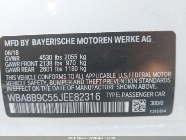 WBA8B9C55JEE82316 BMW 330I