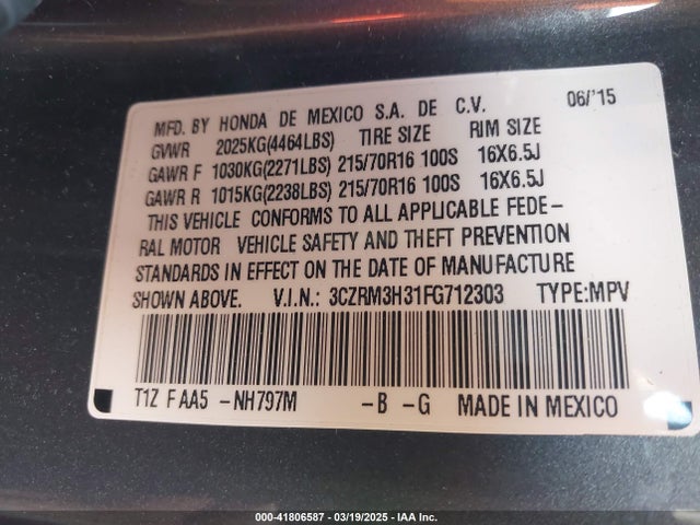 3CZRM3H31FG712303 Honda CR-V LX
