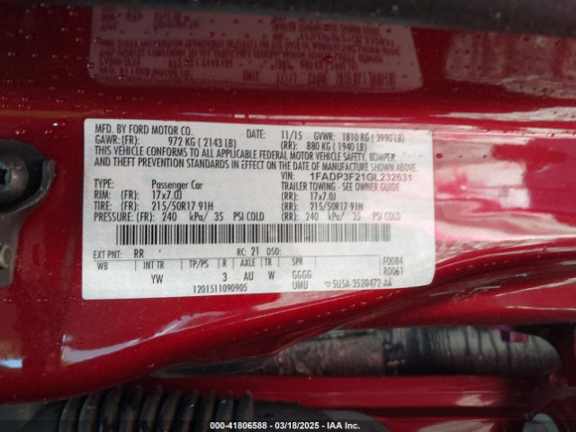 1FADP3F21GL232631 Ford FOCUS SE