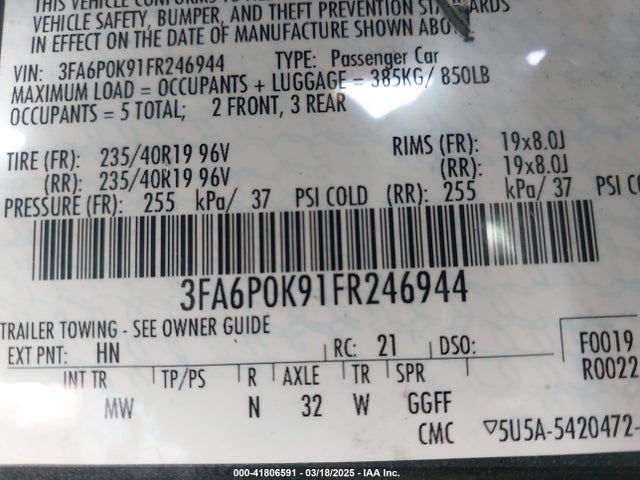 Ford Fusion Titanium 2015 3FA6P0K91FR246944 Image 9